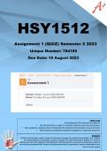 HSY1512 Assignment 1 (QUIZ COMPLETE ANSWERS) Semester 2 2023 (784189)