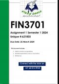 FIN3701 Assignment 1 (QUALITY ANSWERS) Semester 1 2024 (621003)