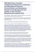 NAB NHA Exam Compiled Cards(Human Resources Leadership and Management Physical, Environmental, and Atmosphere Resident Care Management and Quality of Life Financial Mangement)Completed 2023