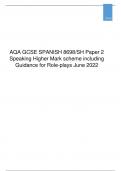 AQA GCSE SPANISH 8698/SH Paper 2 Speaking Higher Mark scheme including Guidance for Role-plays June 2022 
