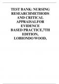 TEST BANK: NURSING RESEARCH METHODS AND CRITICAL APPRAISALFOR EVIDENCE BASED PRACTICE,7TH EDITION, LOBIONDO WOOD