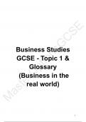 GCSE AQA Business Studies Topic 1 & Glossary Full Notes