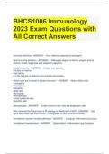 BHCS1006 Immunology 2023 Exam Questions with All Correct Answers 