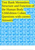 Test Bank Memmlers Structure and Function of the Human Body 12thEdition Cohen Questions with correct Answers