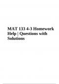 MAT 133 (MATH) 4-3 Homework Questions with Solutions 2023 | MAT 133 Assignment Solutions 2023 (MATH) & 2-3 Homework Chapter 3 MAT 133 (Questions and Correct Answers) Complete Study Guide