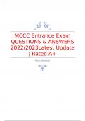 MCCC Entrance Exam QUESTIONS & ANSWERS 2022/2023Latest Update | Rated A+