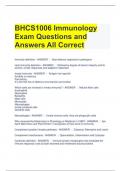BHCS1006 Immunology Exam Questions and Answers All Correct 
