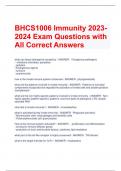 BHCS1006 Immunity 2023-2024 Exam Questions with All Correct Answers 