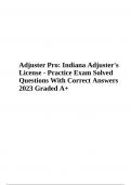 Adjuster Pro - Indiana Adjuster License Practice Test Questions With Correct Answers 2023 (Already Graded A+)