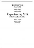 Experiencing MIS, 5th Canadian Edition, 5e David  Kroenke, Andrew Gemino, Peter Tingling (Instructor Manual)