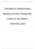 Test Bank for Williams Basic Nutrition and Diet Therapy 16th Edition by Nix William UPDATED 2024