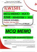ILW1501 MCQ MEMO - MAY/JUNE 2023 - SEMESTER 1 - UNISA - (DISTINCTION GUARANTEED!