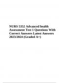 NURS 5352 Advanced health Assessment Test 1 Questions With Correct Answers Latest Answers 2023/2024 (Graded A+)