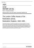 AQA   GCSE HISTORY (8145) Paper 2 Shaping the Nation Resource pack for the 2023 historic environment specified site(Restoration England, 1660–1685)