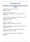 Citizenship Test – 2023 GRADED A+ (ACTUAL TEST ) Questions and Answers  (Solved)