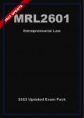 MRL2601 Updated Exam Pack (2023) Oct/Nov - Entrepreneurial Law [A+ Guaranteed]