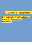 BTEC Unit 8 - Assignment 1 Investigate Technologies used in Computer GAMING.