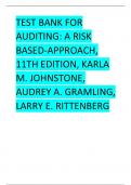 TEST BANK FOR  AUDITING: A RISK  BASED-APPROACH,  11TH EDITION, KARLA  M. JOHNSTONE,  AUDREY A. GRAMLING,  LARRY E. RITTENBERG