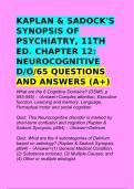 KAPLAN & SADOCK'S SYNOPSIS OF PSYCHIATRY, 11TH ED. CHAPTER 12: NEUROCOGNITIVE D/O/65 QUESTIONS AND ANSWERS (A+)