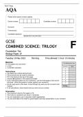 AQA GCSE COMBINED SCIENCE TRILOGY Foundation Tier Biology Paper 1F MAY 2023 QUESTION PAPER