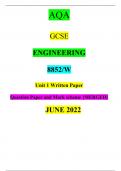 AQA GCSE ENGINEERING 8852/W  Unit 1 Written Paper  Question Paper and Mark scheme {MERGED} JUNE 2022
