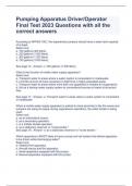 Pumping Apparatus Driver/Operator Final Test 2023 Questions with all the correct answers