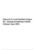 Edexcel A Level Statistics Paper 02: Statistical Inference Mark Scheme June 2022