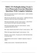 NRSG 331-Pathophysiology Exam 1: Liver/Pancreatic Exocrine Disorders Questions With Complete Solutions