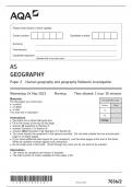 AQA AS GEOGRAPHY Paper 2 Human geography and geography fieldwork investigation - 2023 Question Paper