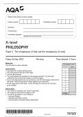 AQA A level Philosophy Paper 2 The metaphysics of God and the metaphysics of mind - Question Paper 2023
