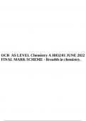 OCR AS LEVEL Chemistry A H032/01 JUNE 2022 FINAL MARK SCHEME - Breadth in chemistry.