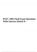 PSYC 1001 Final Exam Questions With Answers Rated A+ | 2023-2024