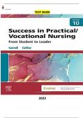 Test Bank for Success in Practical/Vocational Nursing 10Ed.by Janyce L. Carroll, Lisa Collier- Complete, Elaborated and Latest Test Bank. ALL Chapters (1-19) Included and Updated-5Star