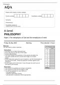 AQA A level PHILOSOPHY Paper 2 MAY 2023 QUESTION PAPER: The metaphysics of God and the metaphysics of mind