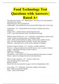 Food Technology Test Questions with Answers | Rated A+
