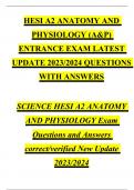 HESI A2 ANATOMY AND PHYSIOLOGY (A&P) ENTRANCE EXAM LATEST UPDATE 2023 QUESTIONS WITH ANSWERS