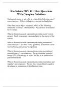 Rio Salado PHY 111 Final Questions With Complete Solutions