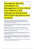 Emergency Nursing Orientation 3.0 Management of the Critical Care Patient in the Emergency Department 2023 Exam Questions And Answers