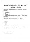 Chem 1020- Exam 1 Questions With Complete Solutions