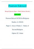 Pearson Edexcel Merged Question Paper + Mark Scheme (Results) June 2022 Pearson Edexcel GCSE In Religious  Studies A (1RA0) Paper 2: Area of Study 2 - Study of  Second Religion Option 2C: Islam Centre Number Candidate Number *P70897A0112* Turn over 