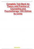 Complete Test Bank for Theory and Practice of Counseling and Psychotherapy 10th Edition by Corey