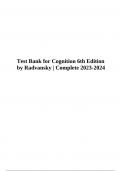 Test Bank for Cognition 6th Edition by Radvansky | Complete 2023-2024