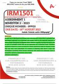 IRM1501 ASSIGNMENT 1 MEMO - SEMESTER 2 - 2023 - UNISA - (DETAILED ANSWERS WITH REFERENCES - DISTINCTION GUARANTEED) – DUE DATE: - 18 AUGUST 2023