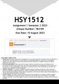 HSY1512 Assignment 1 (ANSWERS) Semester 2 2023 - DISTINCTION GUARANTEED