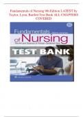 Fundamentals of Nursing 9th Edition LATEST by Taylor, Lynn, Bartlett Test Bank ALL CHAPTERS COVERED (1-46) Rated A+