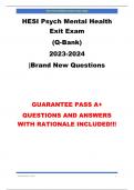 HESI Psych Mental Health Exit Exam (Q-Bank) 2023-2024|Brand New Questions and Answers with Rationale