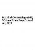 Board of Cosmetology (PSI) Written Exam Practice Questions with Answers | Latest Update 2023/2024 (GRADED)