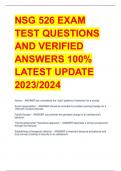 NSG 526 EXAM  TEST QUESTIONS  AND VERIFIED  ANSWERS 100%  LATEST UPDATE  2023/2024