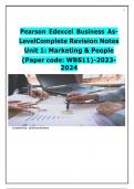 Pearson Edexcel Business As-Level Complete Revision Notes Unit 1: Marketing & People (Paper code: WBS11)-2023-2024