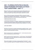 220 - FLORIDA STATUTES & RULES, UNAUTHORIZED ENTITIES & ETHICS TEST QUESTIONS - UNIT 17|UPDATED&VERIFIED|100% SOLVED|GUARANTEED SUCCESS